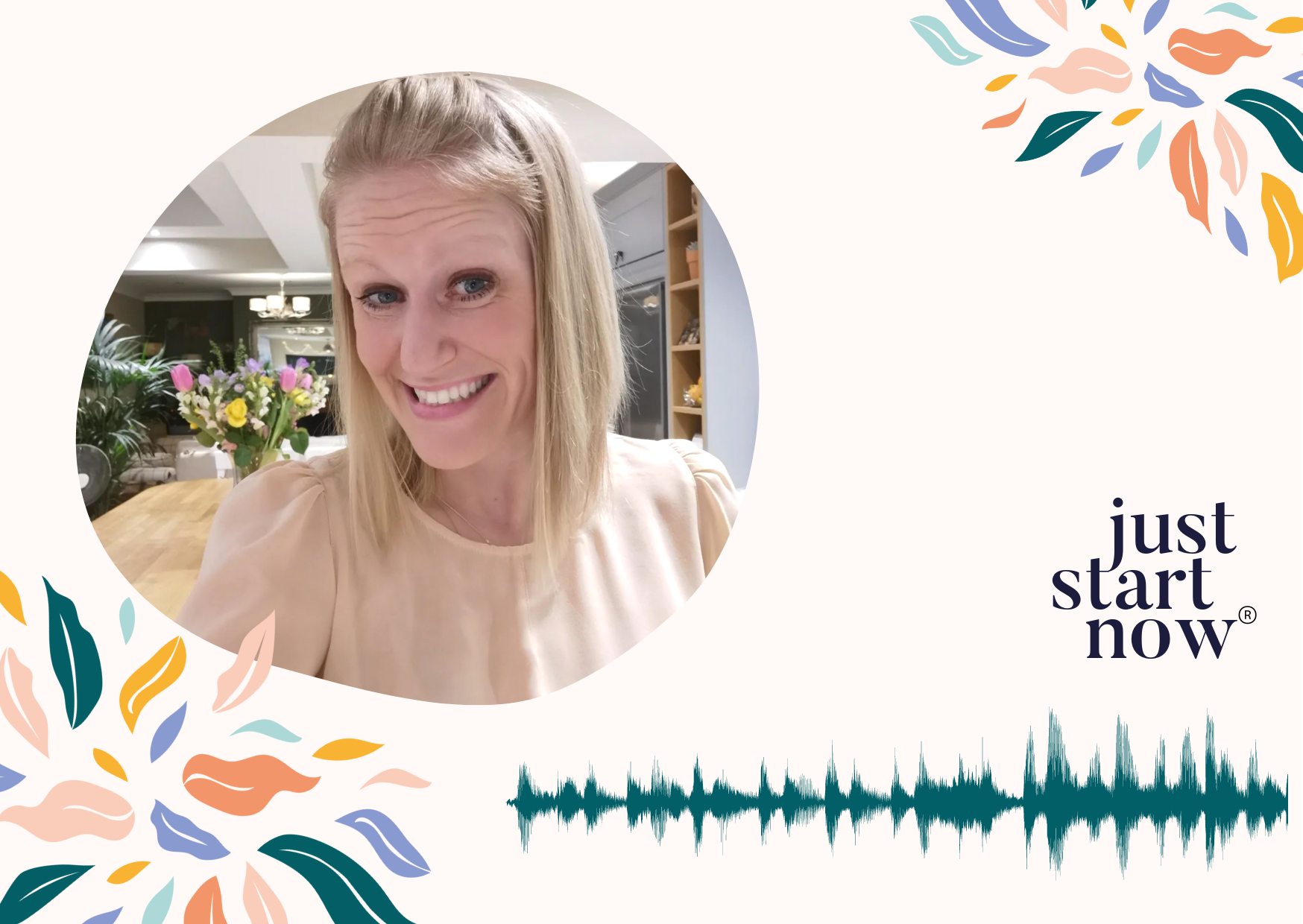 Just Start Now podcast guest legal expert Lucy Wheeler on a pink floral ground